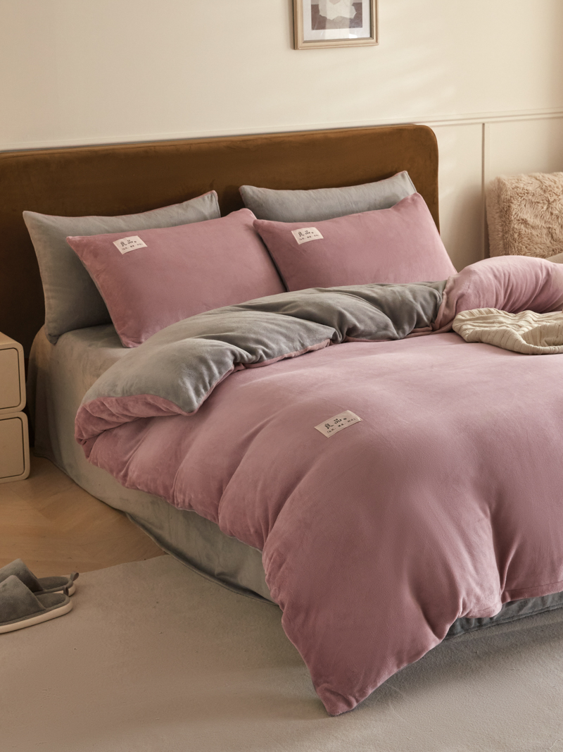 2024新款牛奶绒素色双拼四件套--【暖茶系列】