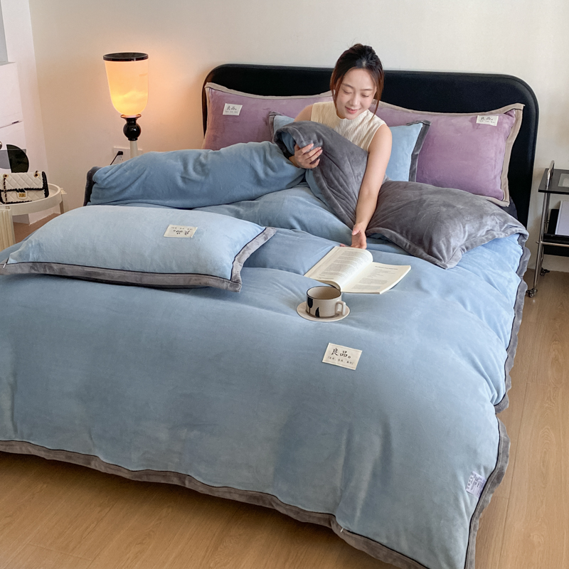 2024新款牛奶绒包边嵌绳款双拼四件套