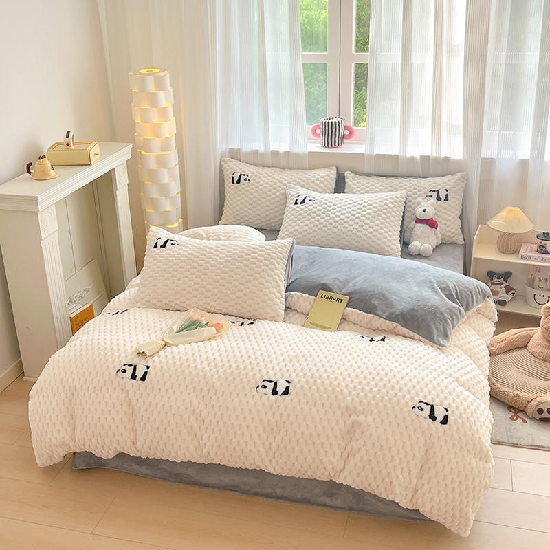 2024新款豆豆绒牛奶绒毛巾绣四件套