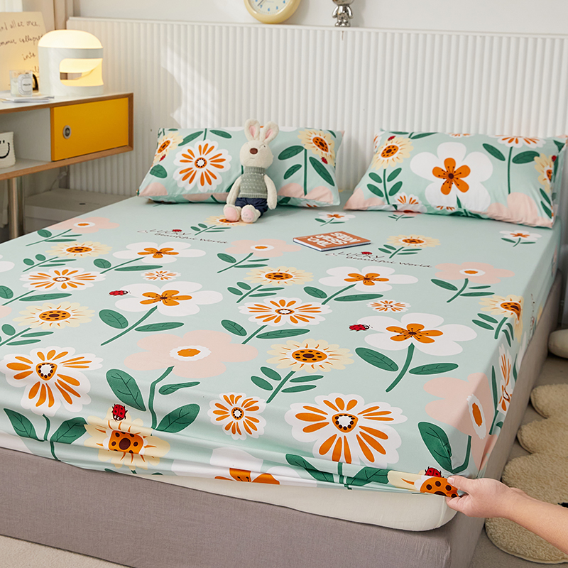 2024新款亲肤棉防水单床笠（所有尺寸均可定制） 枕套一对 向阳花开