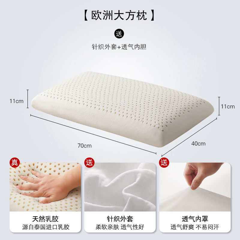 2023新款亲肤透气回弹泰国乳胶枕 欧洲大方枕（含内外套）