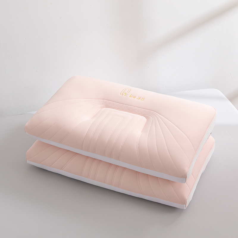 2023新款凉感冰丝果冻枕枕头枕芯 护颈款低枕-白桃粉（900克）