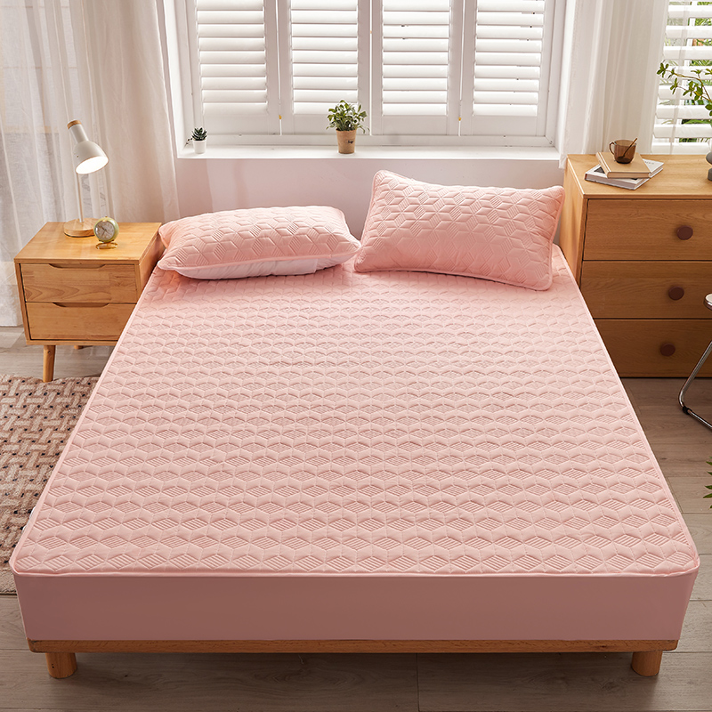 2024新款磨毛纯色大豆纤维夹棉床笠床罩床垫保护套 120x200cm 粉色