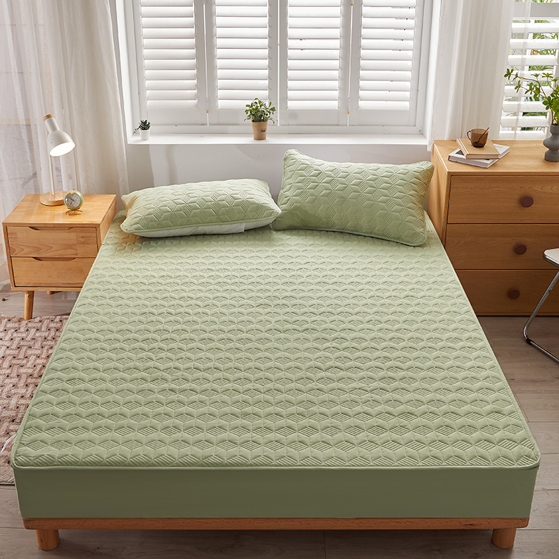 2024新款磨毛纯色大豆纤维夹棉床笠床罩床垫保护套 120x200cm 绿色