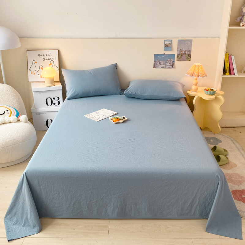 2022新款水洗棉枕套床单床笠套三件套单品系列-单床单 1.2m单床单（160*230cm） 蓝灰