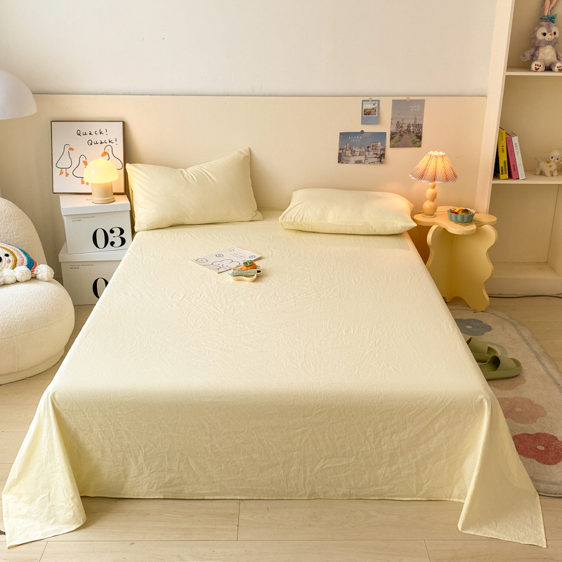 2022新款水洗棉枕套床单床笠套三件套单品系列-单床单 1.2m单床单（160*230cm） 奶黄