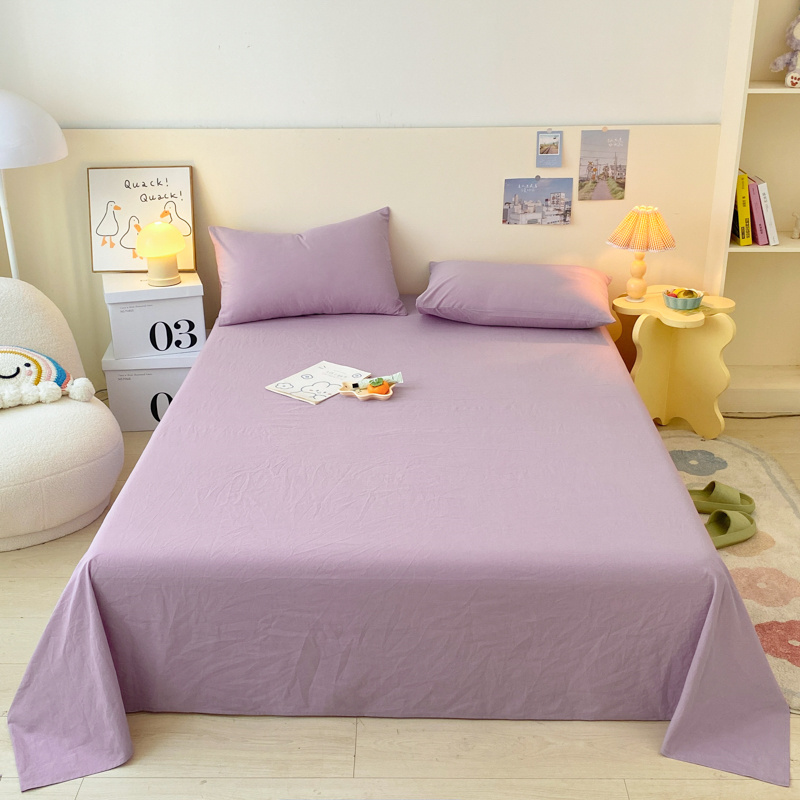 2022新款水洗棉枕套床单床笠套三件套单品系列-单床单 1.2m单床单（160*230cm） 浅紫