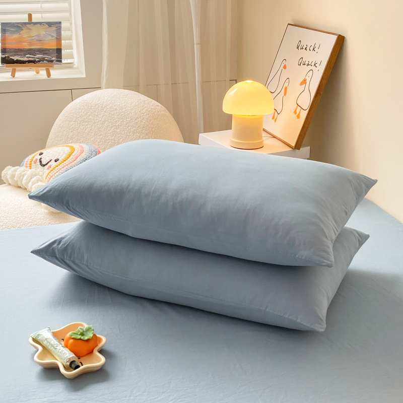2022新款水洗棉枕套床单床笠套三件套单品系列-枕套 48cmX74cm（枕套一对） 蓝灰