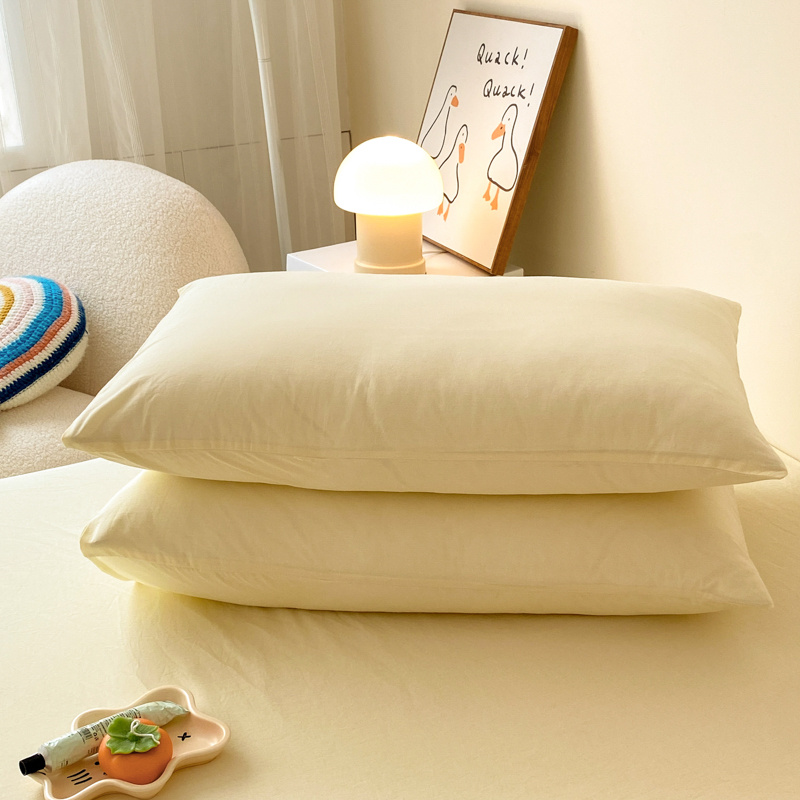 2022新款水洗棉枕套床单床笠套三件套单品系列-枕套 48cmX74cm（枕套一对） 奶黄