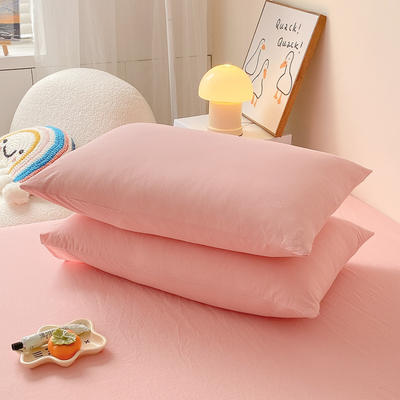 2022新款水洗棉枕套床单床笠套三件套单品系列-枕套 48cmX74cm（枕套一对） 奶油粉