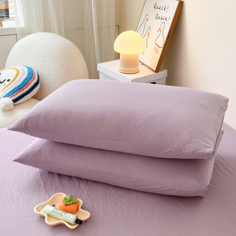2022新款水洗棉枕套床单床笠套三件套单品系列-枕套 48cmX74cm（枕套一对） 浅紫