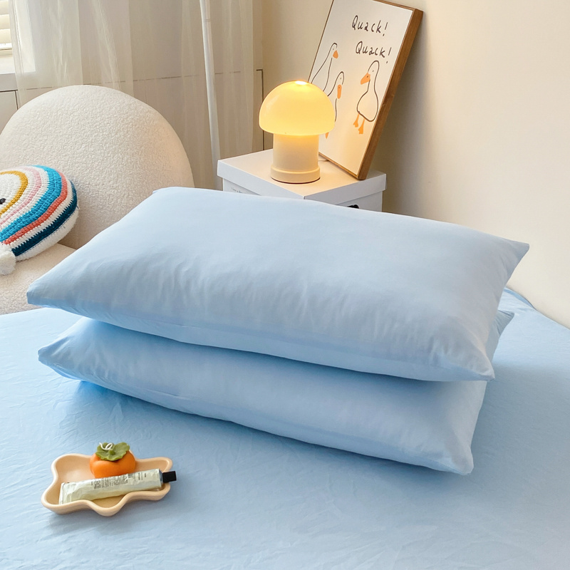 2022新款水洗棉枕套床单床笠套三件套单品系列-枕套 48cmX74cm（枕套一对） 天空蓝