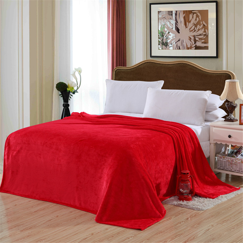 2020新款毯子系列 纯色法兰绒毯 1.5*2米 大红