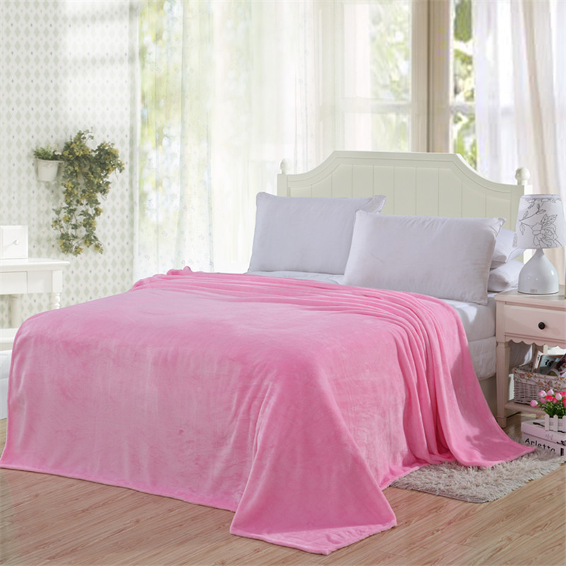 2020新款毯子系列 纯色法兰绒毯 1.5*2米 粉红