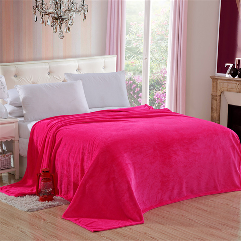2020新款毯子系列 纯色法兰绒毯 1.5*2米 玫红