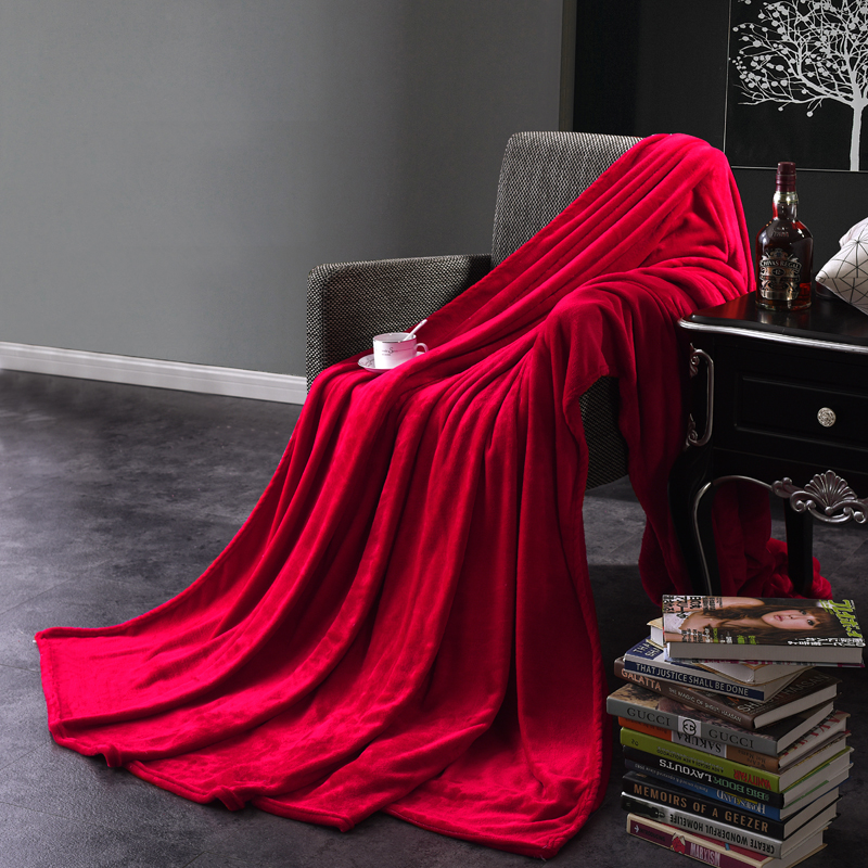 2023新款毯子系列 纯色法莱绒毯 1*1.5米 大红