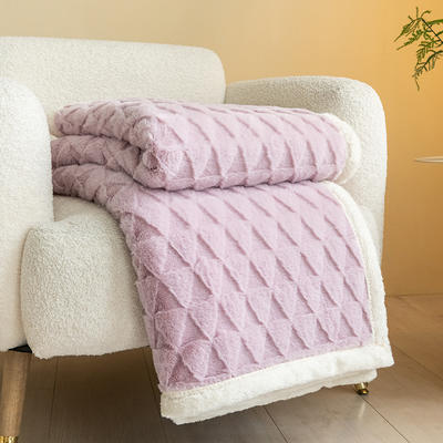 2023新款保暖舒适兔绒提花双层毛毯--小三角系列 100*150cm 小三角-紫色