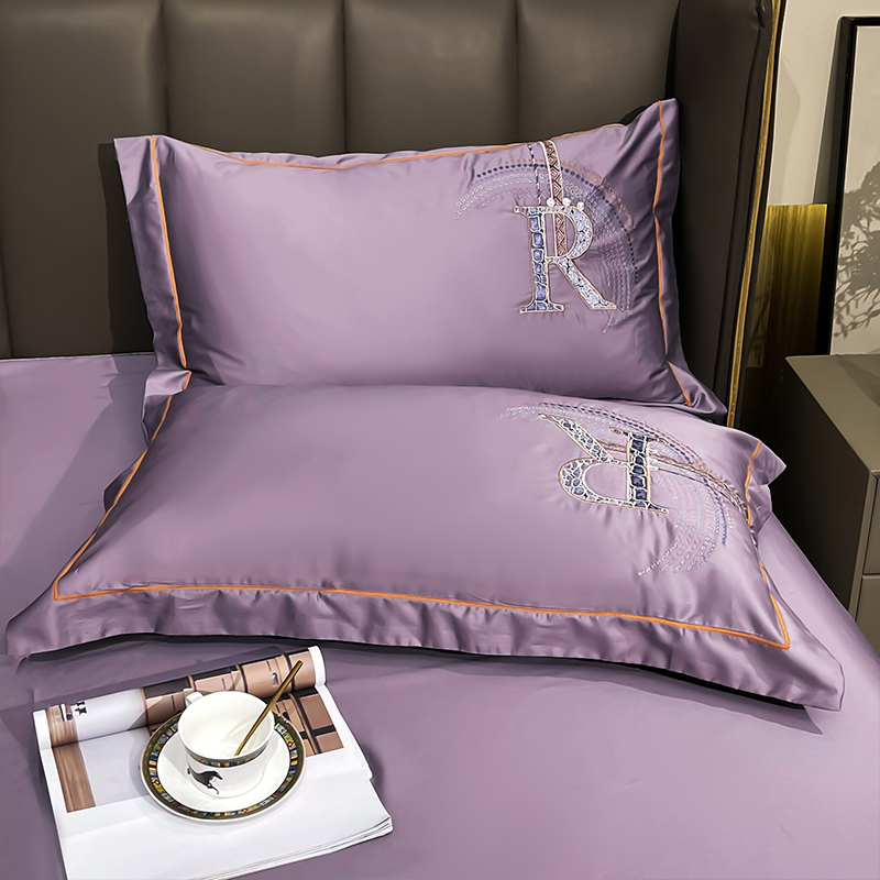 2024新款120S刺绣长绒棉单品枕套系列 60*60cm方垫/个(不含芯） 时尚-紫