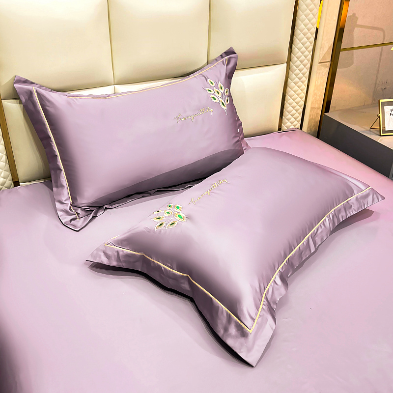 2024新款120S刺绣长绒棉单品枕套系列 60*60cm方垫/个(不含芯） 孔雀-罗兰紫