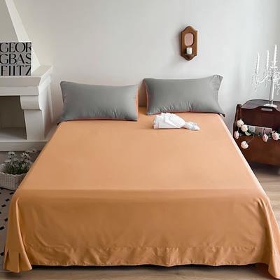 2023新款100s生态全棉纯色磨毛四件套（有单品 可定制）-单床单 250*250cm圆角床单 灰卡—可可橘