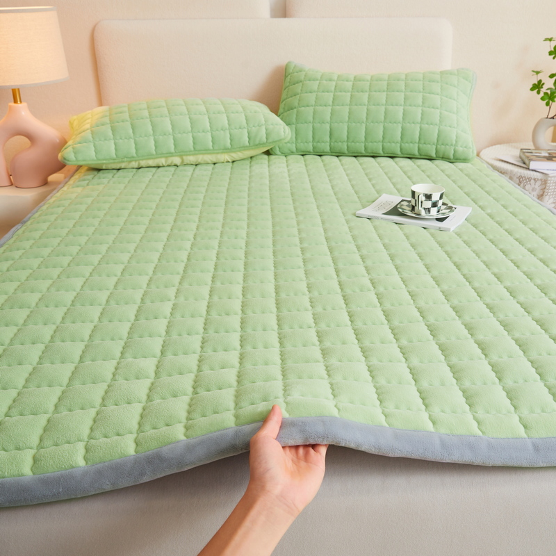 2023新款【无印风】牛奶绒夹棉床褥床垫保护垫 80*190cm床褥 床褥款-香草绿
