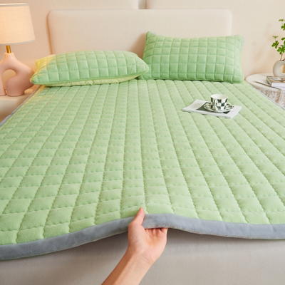 2023新款【无印风】牛奶绒夹棉床褥床垫保护垫 80*190cm床褥 床褥款-香草绿