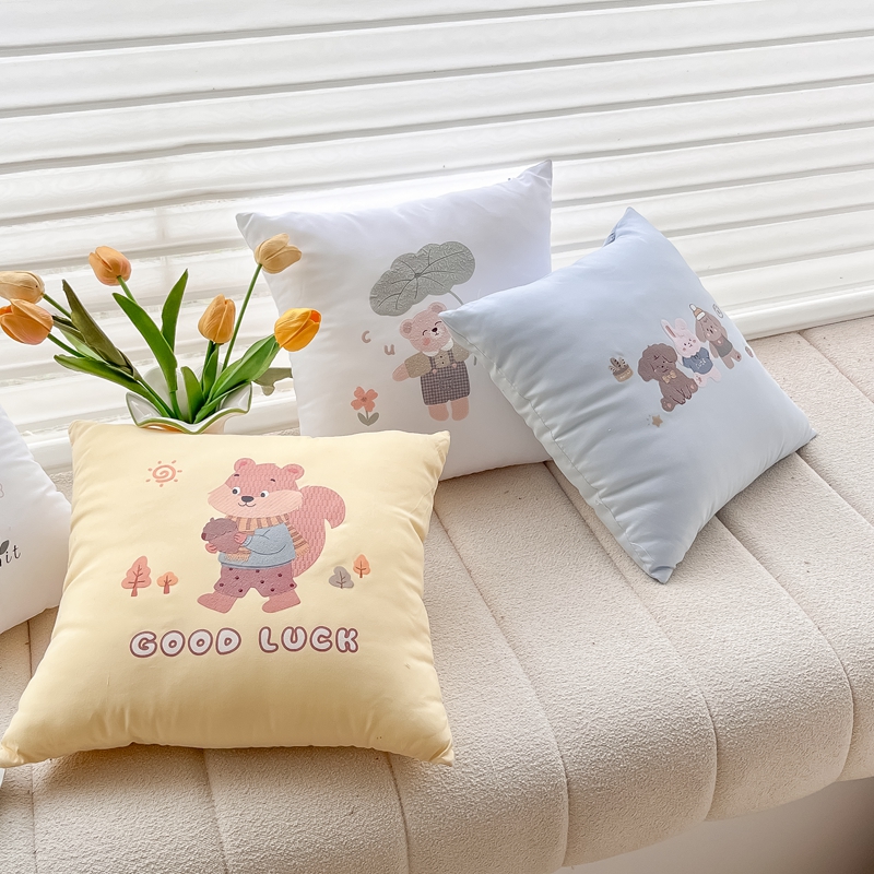 2025新款高科技植绒发泡烫绣卡通抱枕多巴胺可爱烫绣卧室靠枕抱枕含芯 A款-萌兔日记
