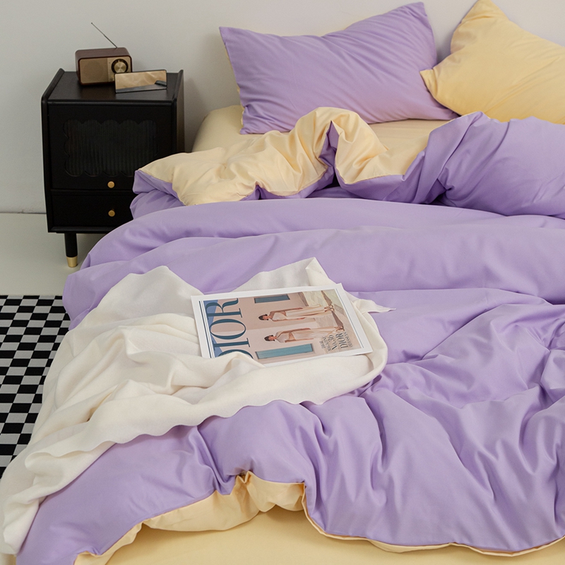 简约纯色日系风格小红书推荐四件套床上用品单床单枕套被套 1.2米床单款三件套（被套150*200cm*1床单180* 香芋紫+奶黄