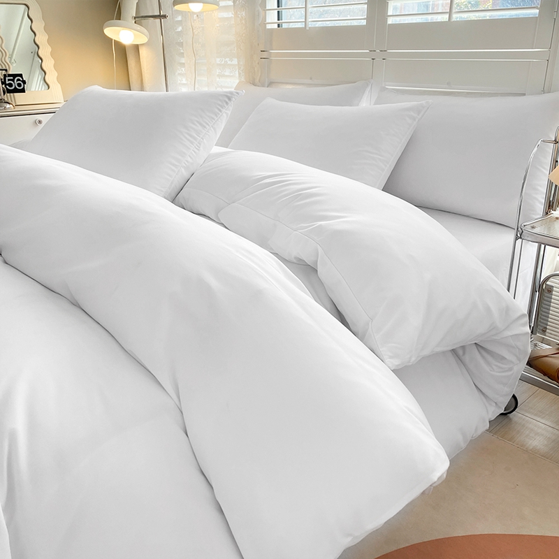 床上用品水洗棉四件套床单被罩被套大学生宿舍单人床三件套 1.2米床单款三件套 象牙白-单色