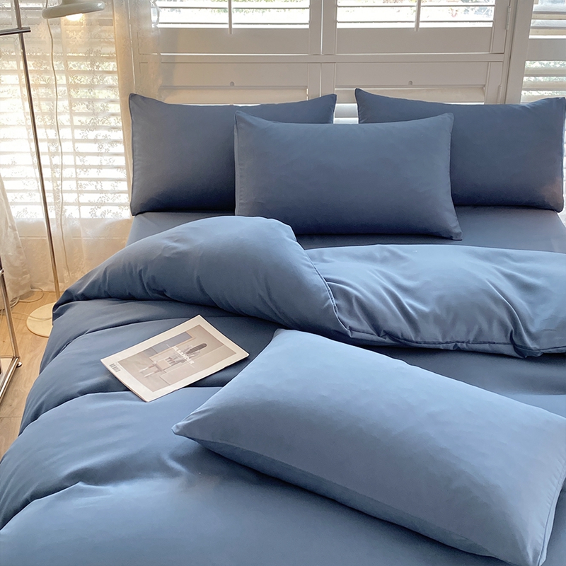 水洗棉四件套床上用品蓝色套件简约纯色三件套单品床品 1.2米床单款三件套 宾利蓝-单色