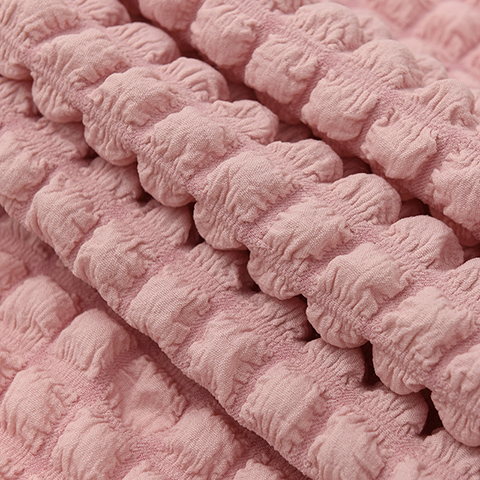 泡泡纱面料服装礼服包包面料沙发套立体华夫格泡泡格面料针织大波皱 1000公斤以下 粉色