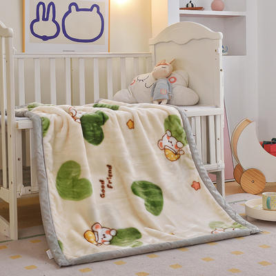 2023新款儿童拉舍尔毛毯双层加厚宝宝盖毯婴儿毯幼儿园秋冬季空调绒毯 100x120cm-1.5斤 爱心萌宝