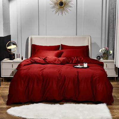 2021新款-60s纯色贡缎长绒棉四件套 床单款四件套2.0m（6.6英尺）床 大红