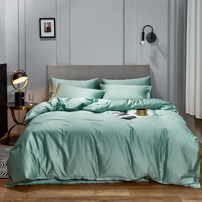 2021新款-60s纯色贡缎长绒棉四件套 床单款四件套1.8m（6英尺）床 湖绿