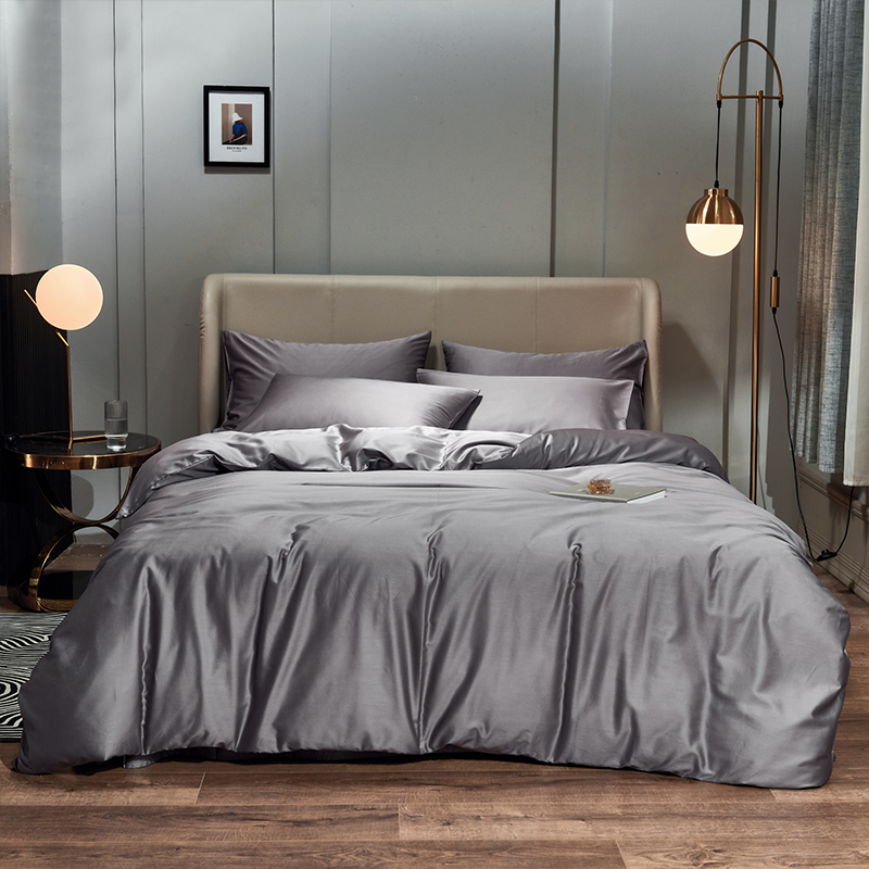 2021新款-60s纯色贡缎长绒棉四件套 床单款四件套1.8m（6英尺）床 咖色