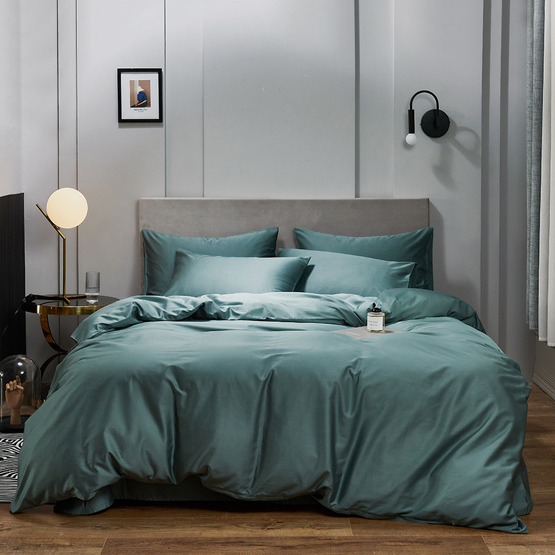 2021新款-60s纯色贡缎长绒棉四件套 床单款四件套1.8m（6英尺）床 墨绿