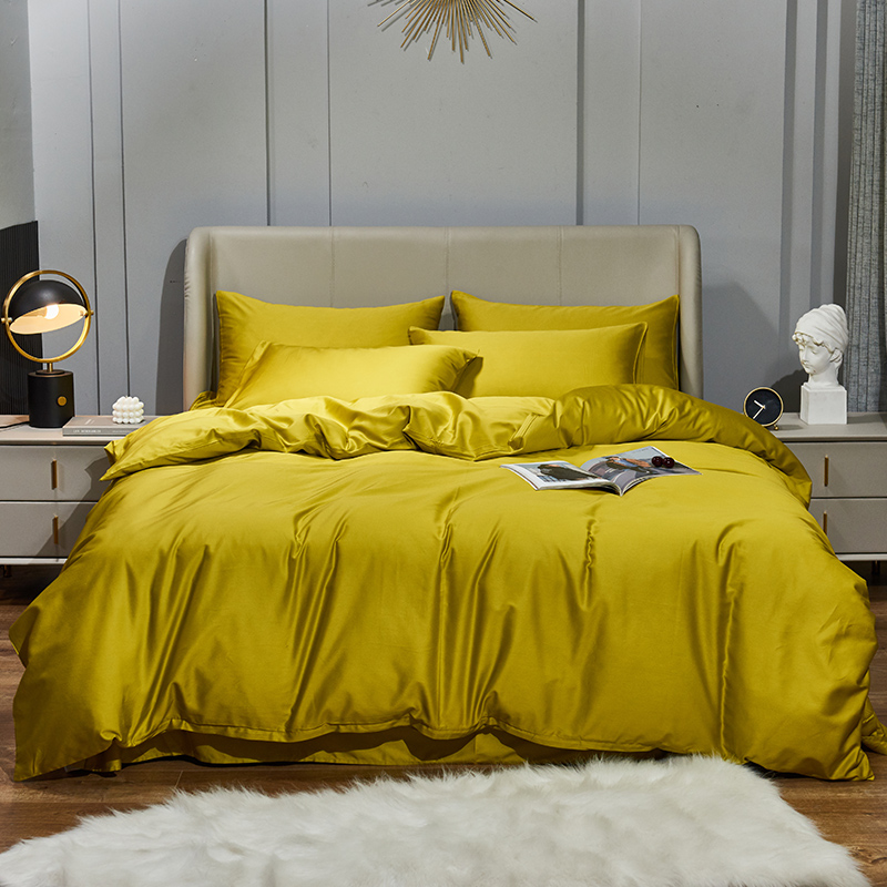 2021新款-60s纯色贡缎长绒棉四件套 床单款四件套1.8m（6英尺）床 柠檬黄