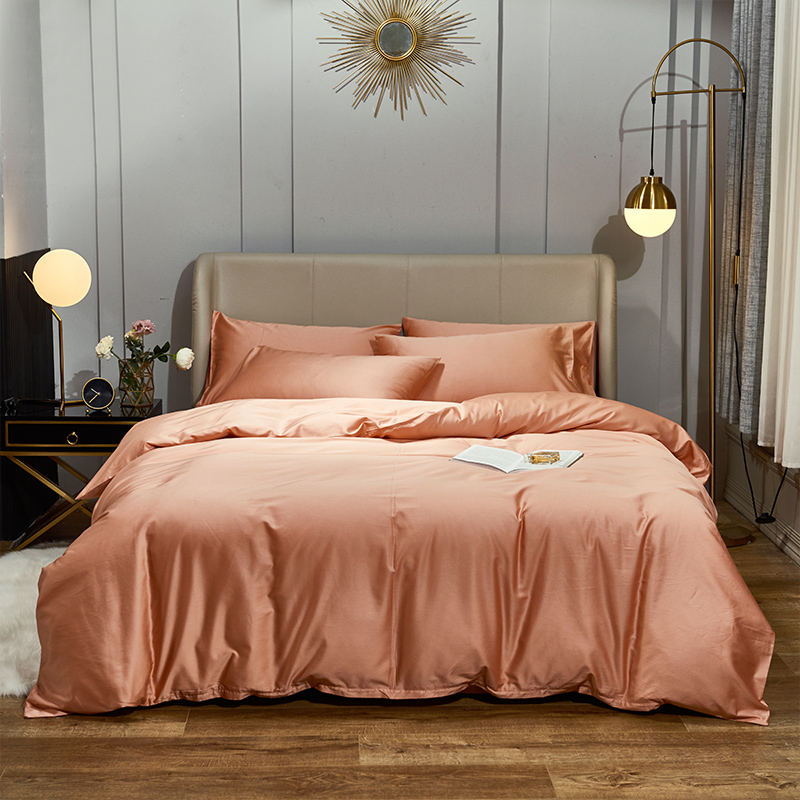 2021新款-60s纯色贡缎长绒棉四件套 床单款四件套1.8m（6英尺）床 浅红驼