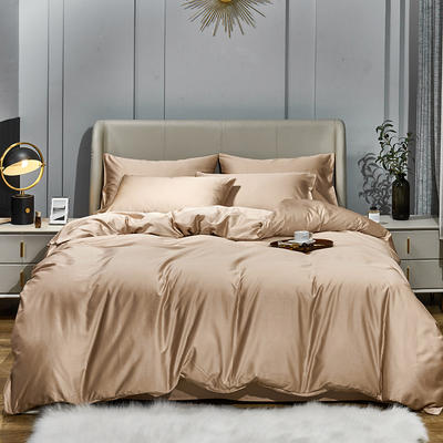 2021新款-60s纯色贡缎长绒棉四件套 床单款四件套1.8m（6英尺）床 浅驼