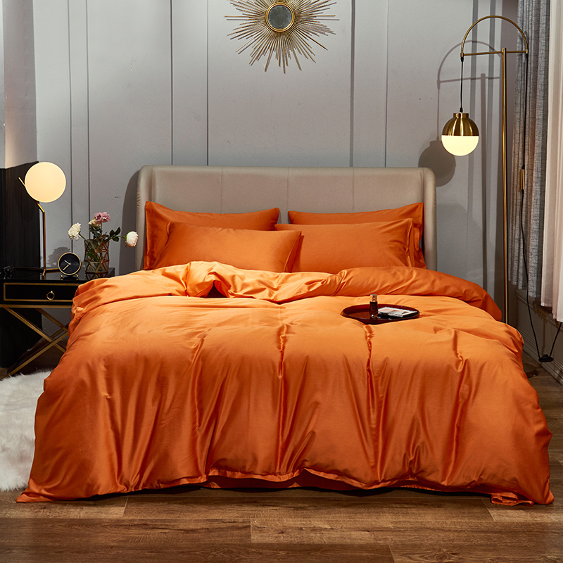 2021新款-60s纯色贡缎长绒棉四件套 床单款四件套1.8m（6英尺）床 熔岩橙