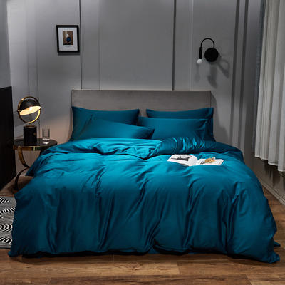 2021新款-60s纯色贡缎长绒棉四件套 床单款四件套1.8m（6英尺）床 深蓝