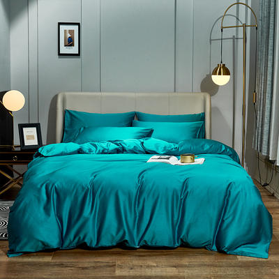2021新款-60s纯色贡缎长绒棉四件套 床单款四件套1.8m（6英尺）床 深绿