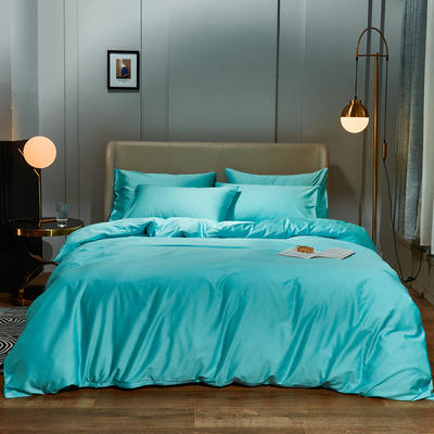 2021新款-60s纯色贡缎长绒棉四件套 床单款四件套1.8m（6英尺）床 水绿