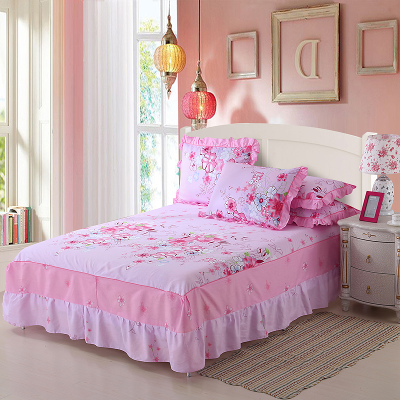 全棉韩版床裙单品可以配同款枕套 150cmx200cm 粉色浪漫