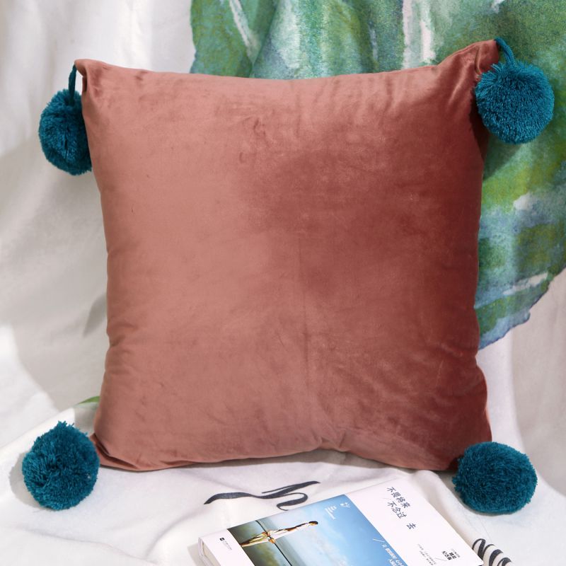 2019新款-纯色荷兰绒系列抱枕靠垫（有球球） 45*45cm有球含芯 P