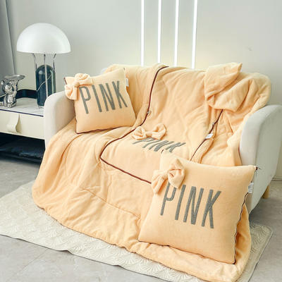 2023新款加厚牛奶绒蝴蝶结pink系列抱枕被 50*50cm打开150*190cm 蝴蝶结·奶油黄