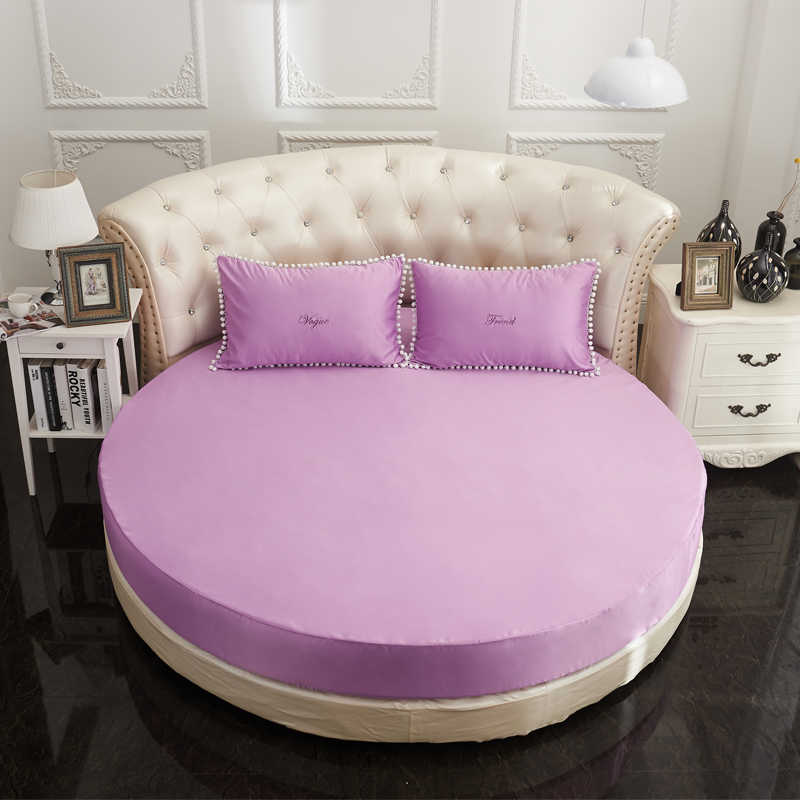 2021新款水洗真丝+纯棉圆床单层床笠 直径2米2 紫色