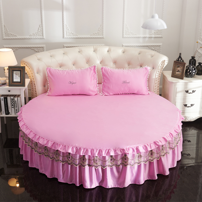 2021新款水洗真丝+纯棉圆床单层床裙 直径2米2 粉色
