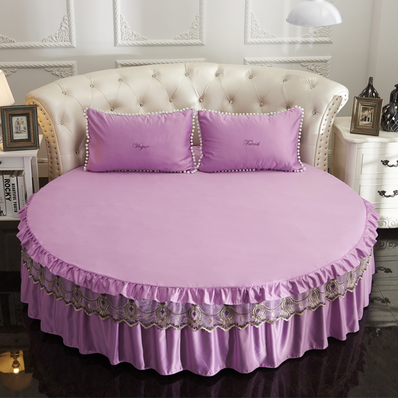 2021新款水洗真丝+纯棉圆床单层床裙 直径2米2 紫色