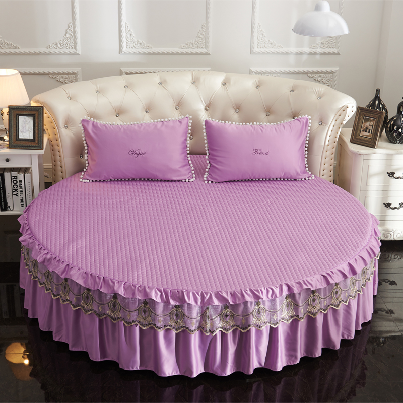 2021新款水洗真丝+纯棉圆床加棉床裙 直径2米2 紫色